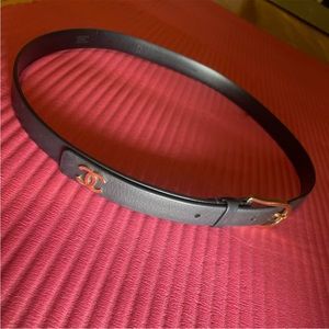 chanel logo leather belt